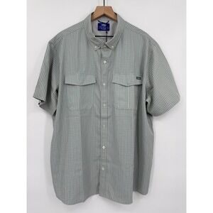 AFTCO Fishing Shirt Mens 2XL Green Plaid AFTECH Short Sleeve Vent Fishing NEW